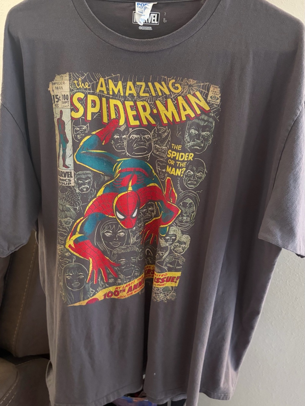 Marvel Gray Short Sleeve Tee with Red, Blue & Yellow Spider-Man Graphic